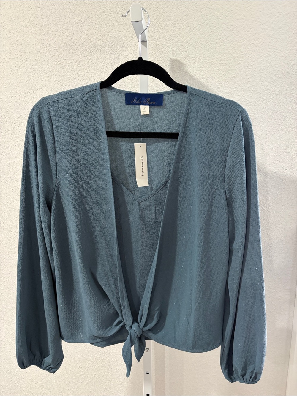 Blue Rain Slate Blue Tie-Front Blouse